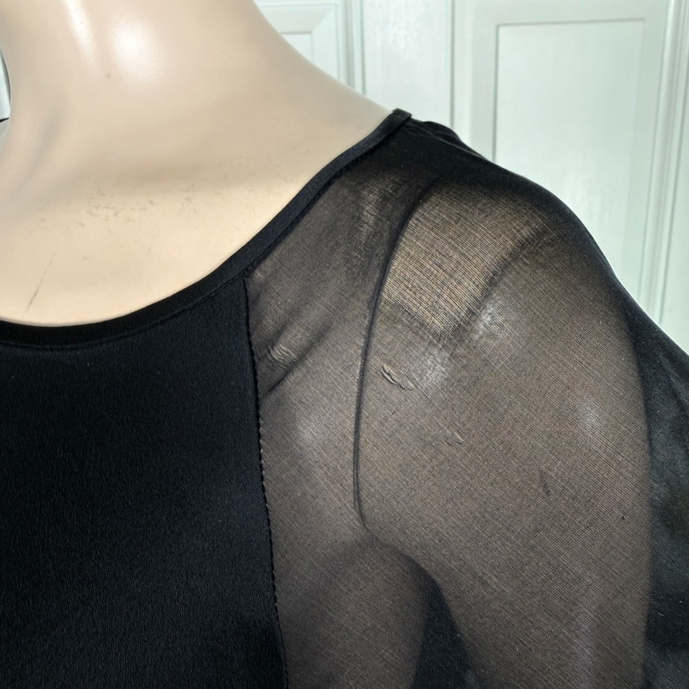 St John Women's Top Small Satin Shirt Sheer Blouse Top Silk Beaded Sequin C4-24 - Picture 4 of 10